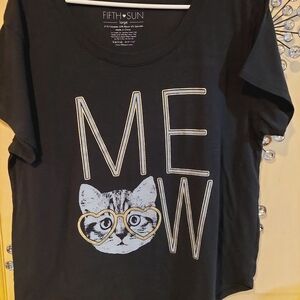 Fifth Sun Black 'MEOW' Cat Graphic Tee